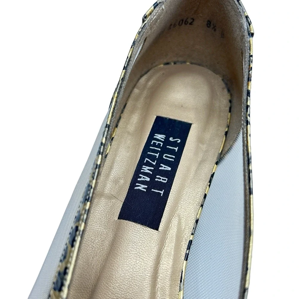 Stuart Weitzman Beige Flats with Gold Leopard Cap-Toe and Bow